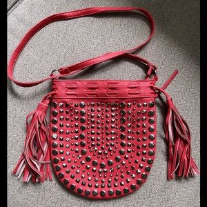Under One Sky Coral Purse. Silver studded &tassels